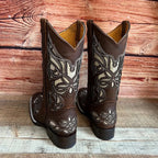 Women's Western Rodeo Square Toe Glitter Inlay Leather Boots Est. 258 Brown - OriginalWestern.com