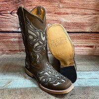 Women's Western Rodeo Square Toe Glitter Inlay Leather Boots Est. 258 Tan - OriginalWestern.com