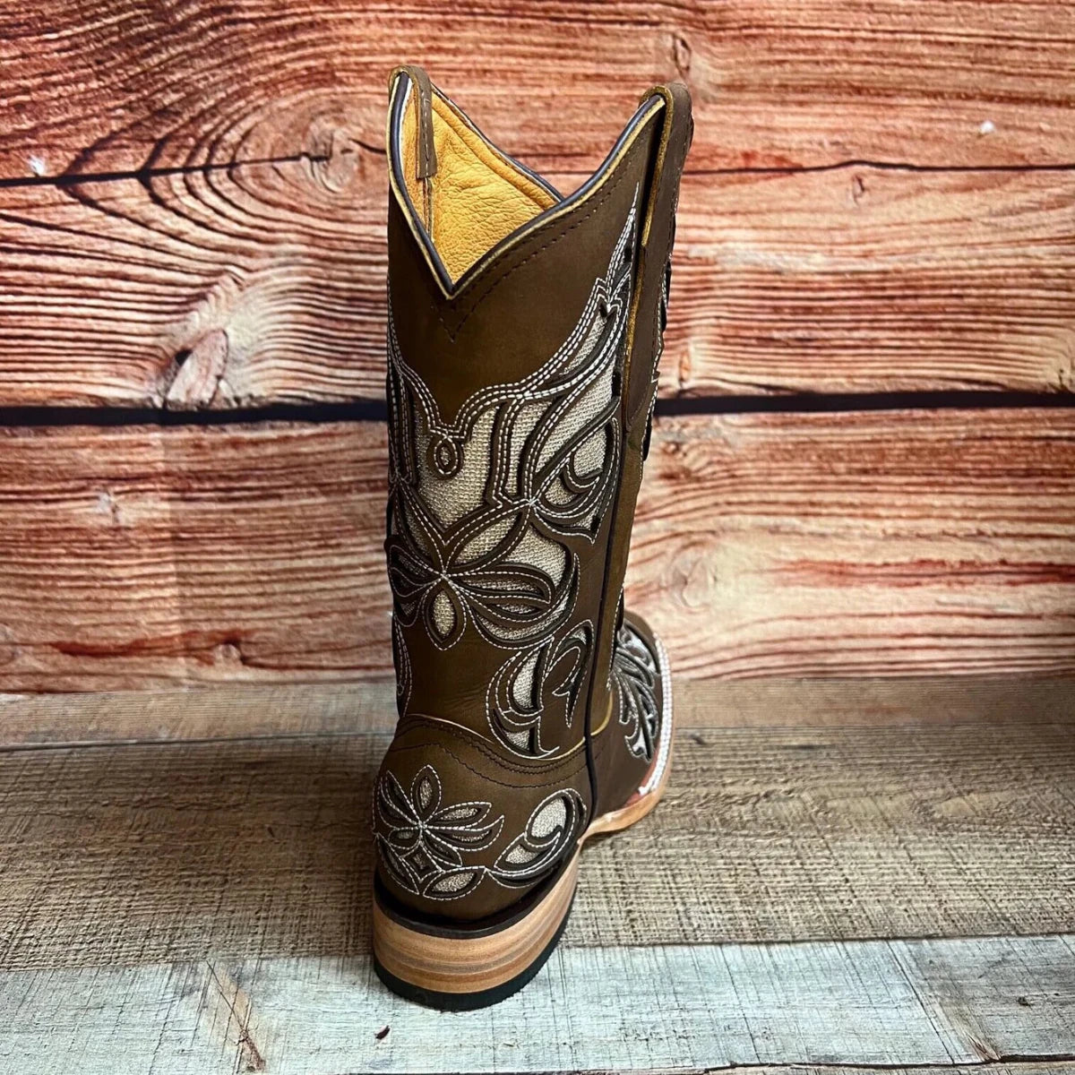 Women's Western Rodeo Square Toe Glitter Inlay Leather Boots Est. 258 Tan - OriginalWestern.com