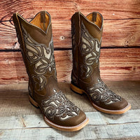 Women's Western Rodeo Square Toe Glitter Inlay Leather Boots Est. 258 Tan - OriginalWestern.com