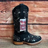Women's Western Rodeo Square Toe Glitter Inlay Leather Boots Est. 903 Black - OriginalWestern.com