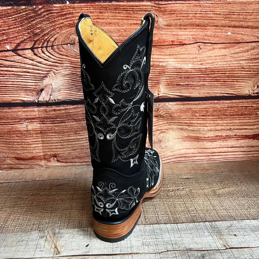 Women's Western Rodeo Square Toe Glitter Inlay Leather Boots Est. 903 Black - OriginalWestern.com