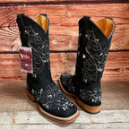 Women's Western Rodeo Square Toe Glitter Inlay Leather Boots Est. 903 Black - OriginalWestern.com