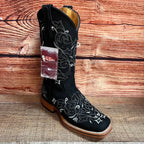 Women's Western Rodeo Square Toe Glitter Inlay Leather Boots Est. 903 Black - OriginalWestern.com