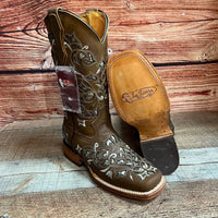 Women's Western Rodeo Square Toe Glitter Inlay Leather Boots Est. 903 Tan - OriginalWestern.com