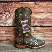 Women's Western Rodeo Square Toe Glitter Inlay Leather Boots Est. 903 Tan - OriginalWestern.com