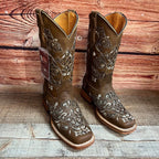 Women's Western Rodeo Square Toe Glitter Inlay Leather Boots Est. 903 Tan - OriginalWestern.com