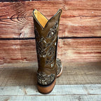 Women's Western Rodeo Square Toe Glitter Inlay Leather Boots Est. 903 Tan - OriginalWestern.com