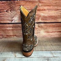 Women's Western Rodeo Square Toe Glitter Inlay Leather Boots Est. 903 Tan - OriginalWestern.com
