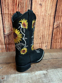Women's Western Rodeo Square Toe Sunflower Embroidery Leather Boots Est. 255/257 Black - OriginalWestern.com