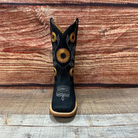 Women's Western Rodeo Square Toe Sunflower Embroidery Leather Boots Est. 808 Black - OriginalWestern.com