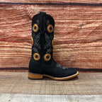 Women's Western Rodeo Square Toe Sunflower Embroidery Leather Boots Est. 808 Black - OriginalWestern.com