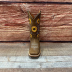 Women's Western Rodeo Square Toe Sunflower Embroidery Leather Boots Est. 808 Tabacco - OriginalWestern.com