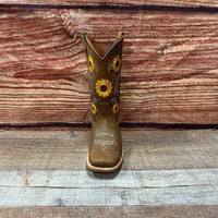 Women's Western Rodeo Square Toe Sunflower Embroidery Leather Boots Est. 808 Tabacco - OriginalWestern.com