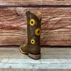 Women's Western Rodeo Square Toe Sunflower Embroidery Leather Boots Est. 808 Tabacco - OriginalWestern.com