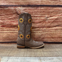 Women's Western Rodeo Square Toe Sunflower Embroidery Leather Boots Est. 808 Tan - OriginalWestern.com