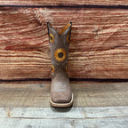 Women's Western Rodeo Square Toe Sunflower Embroidery Leather Boots Est. 808 Tan - OriginalWestern.com