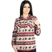 El General  Women's Western Shirt with Cowboy Print in Red and Ivory  44480