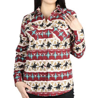El General  Women's Western Shirt with Cowboy Print in Red and Ivory  44480