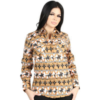 El General Women's Taupe Western Shirt with Cowboy Print  44481