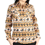 El General Women's Taupe Western Shirt with Cowboy Print  44481