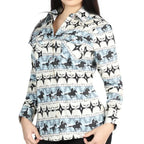El General Women’s Blue Western Shirt with Cowboy and Horse Print 44482