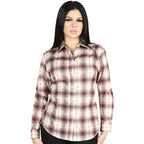 El General Women’s Western Shirt in Orange-Beige Plaid  44716