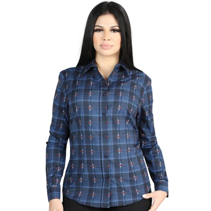 El General Women's Western Shirt in Blue and Black Plaid 44721