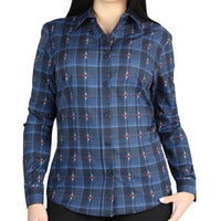 El General Women's Western Shirt in Blue and Black Plaid 44721
