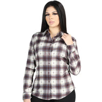 El General Women's Western Shirt in Beige and Burgundy Plaid  44730