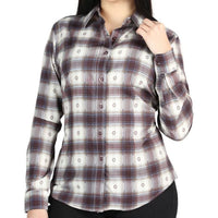 El General Women's Western Shirt in Beige and Burgundy Plaid  44730