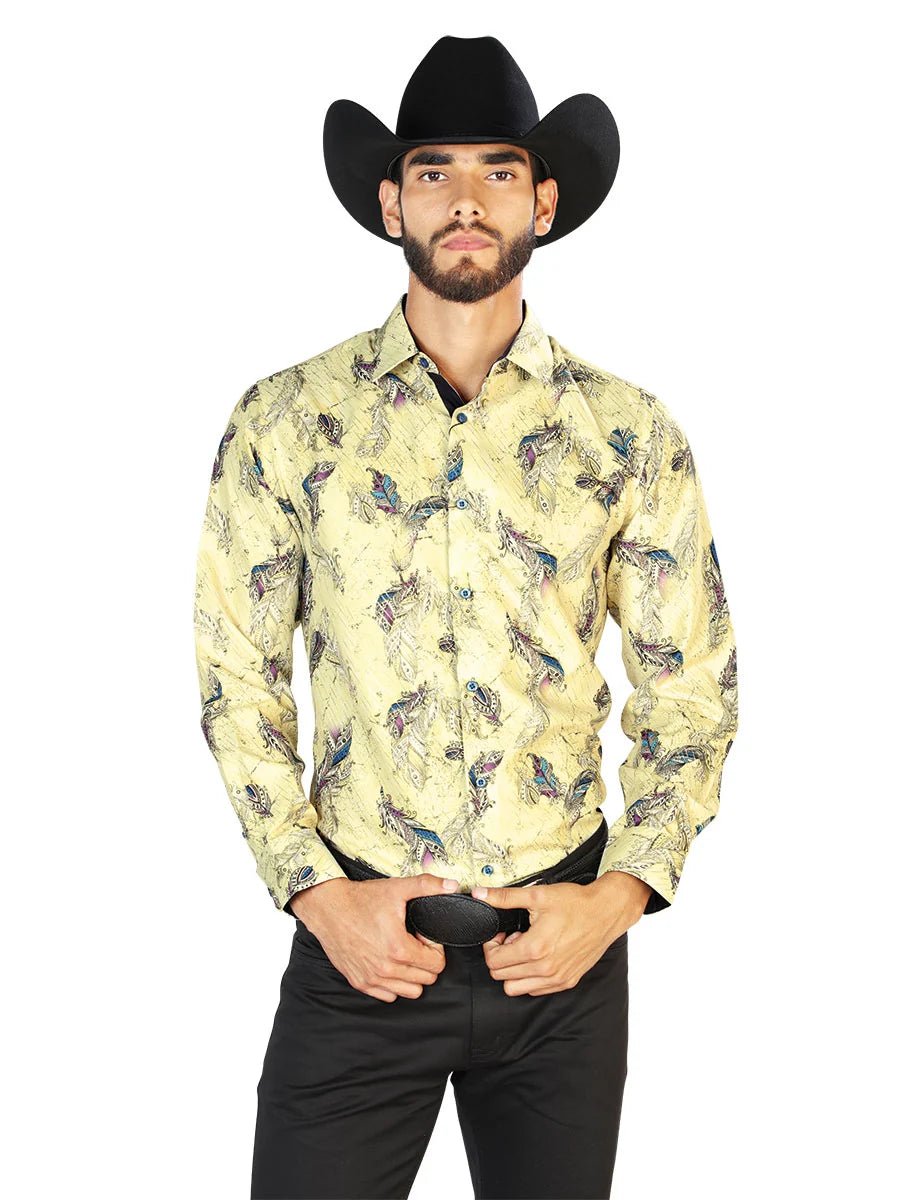 Yellow Casual Long Sleeve Shirt 43824 - OriginalWestern.com