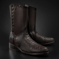 Rodeo Cartie Men's Gala Python Oval Toe Roper Boots with Zipper – Brown